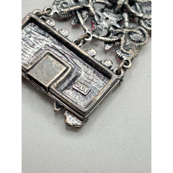 MX Signature Enamel Flowers Bracelet Pink Vintage Designer Signed 80s Jewelry - Picture 6 of 8